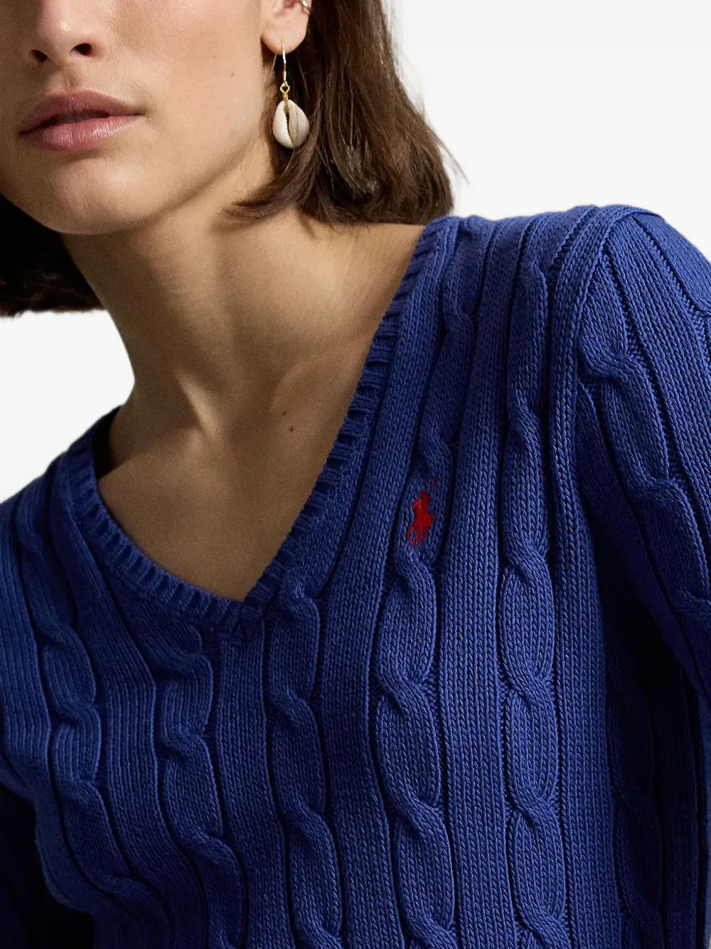Polo Ralph Lauren Kabelgebreide trui met V-hals Blauw