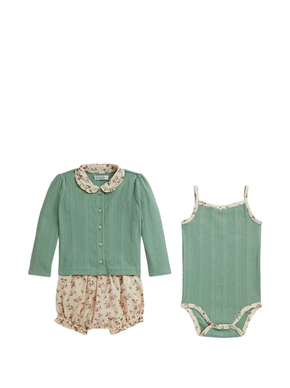 POLO RALPH LAUREN KIDS floral-print ruffled shortie and bodysuit - Verde