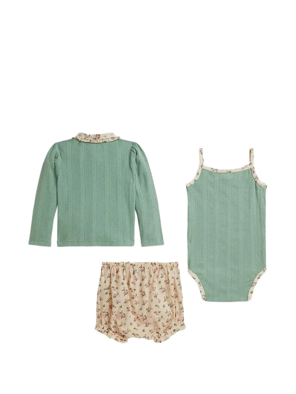 POLO RALPH LAUREN KIDS Shorts en romper met bloemenprint en ruches Groen