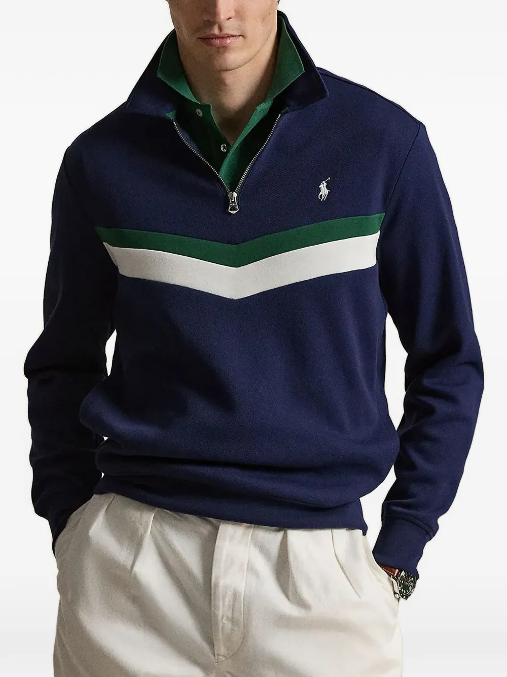Polo Ralph Lauren Polo a righe chevron con zip - Blu