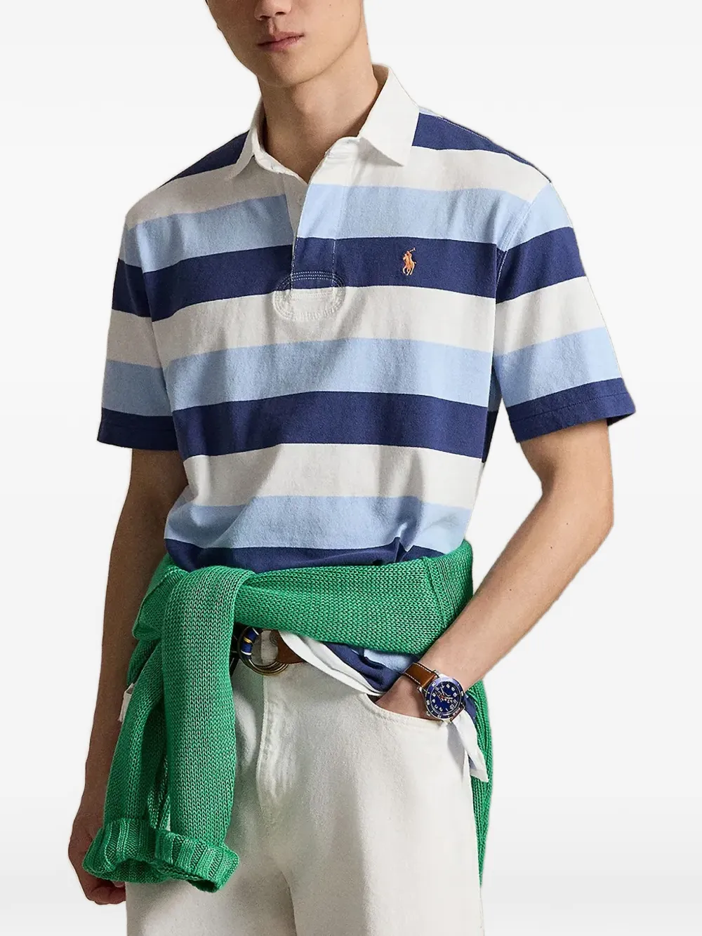 Polo Ralph Lauren striped embroidered-logo polo shirt - Blu