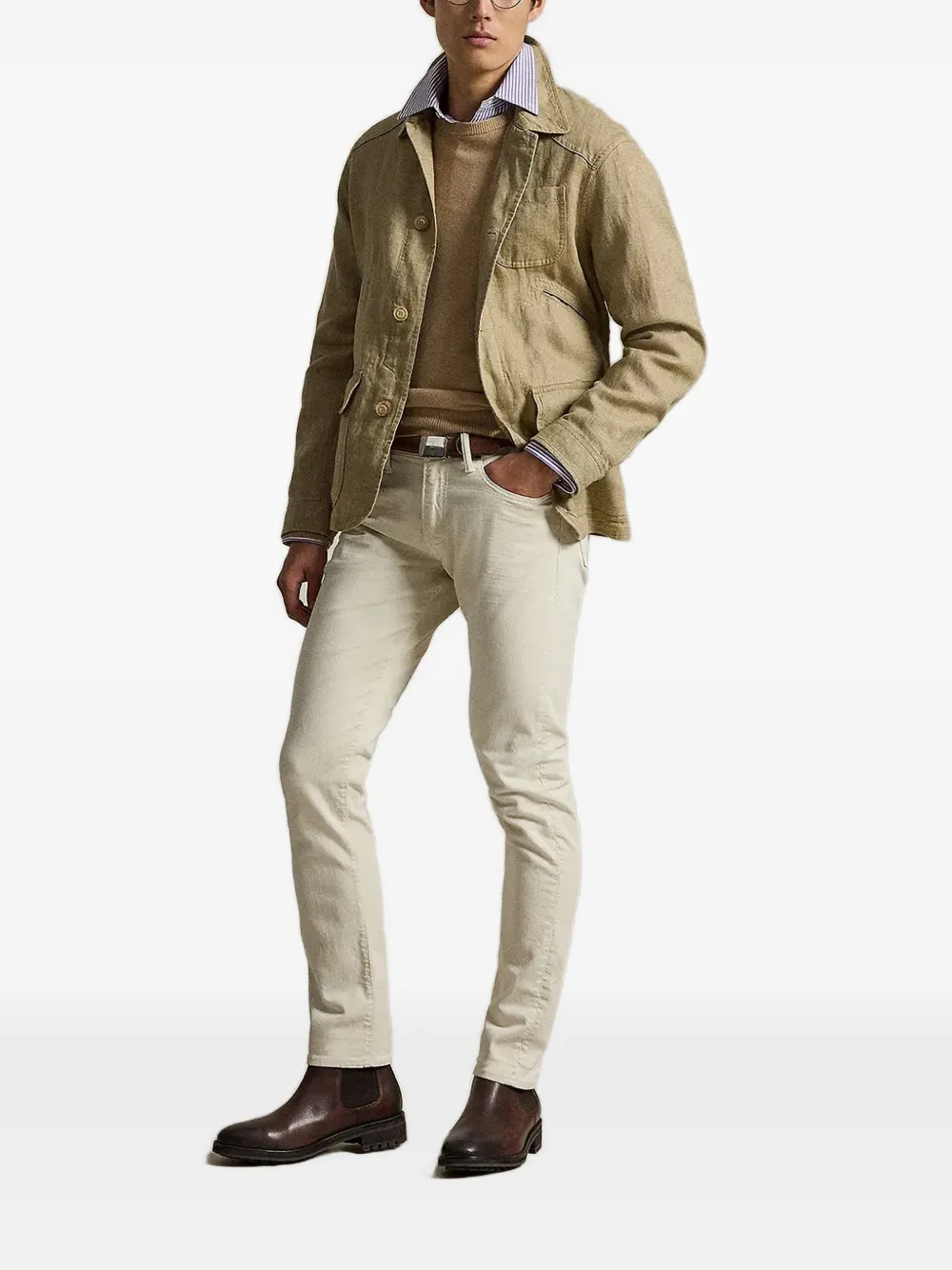 Polo Ralph Lauren Jack met visgraat-patroon en knopen Beige