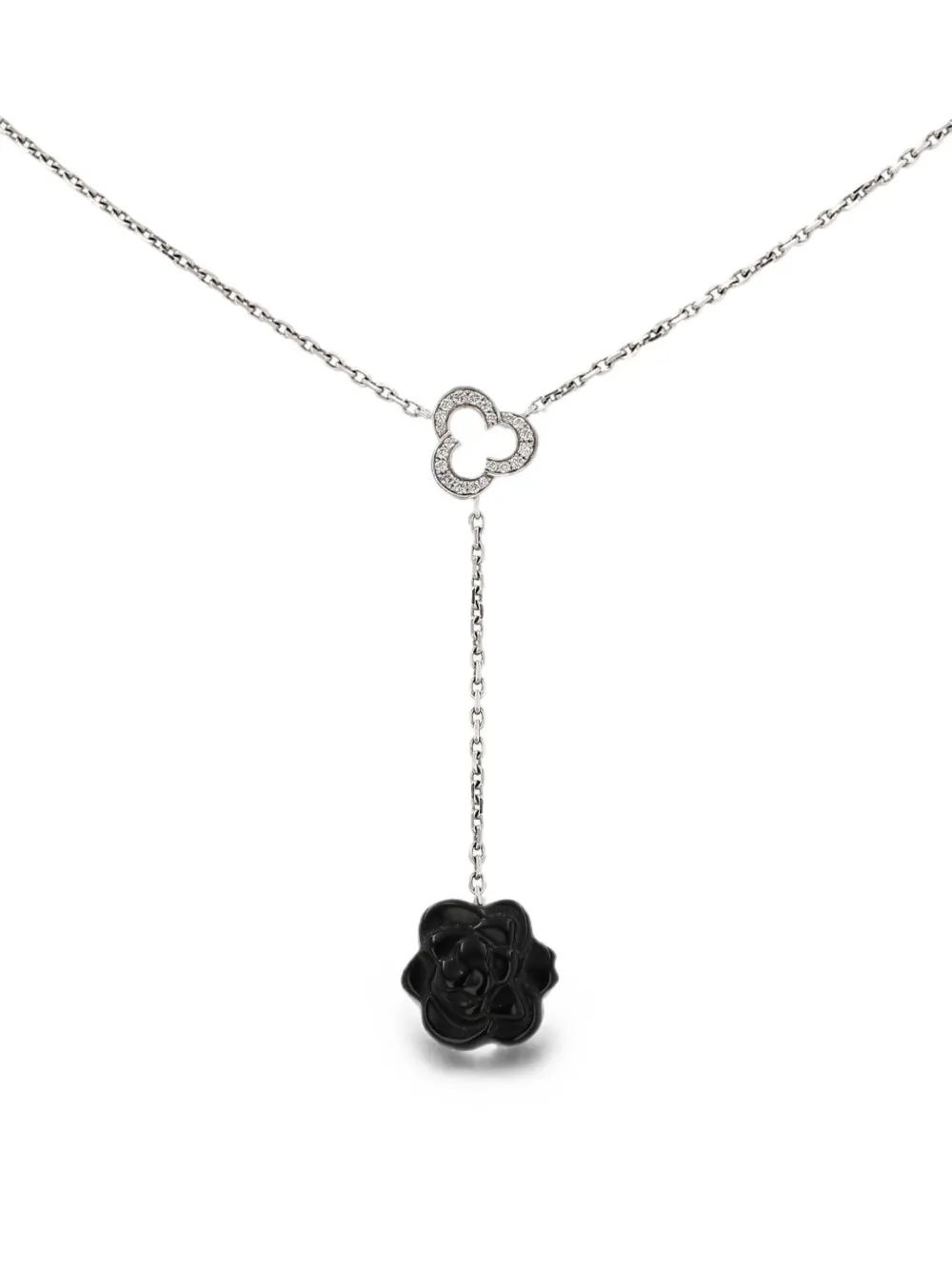 CHANEL Pre-Owned 2010s Camelia onyx and diamond necklace - Silver