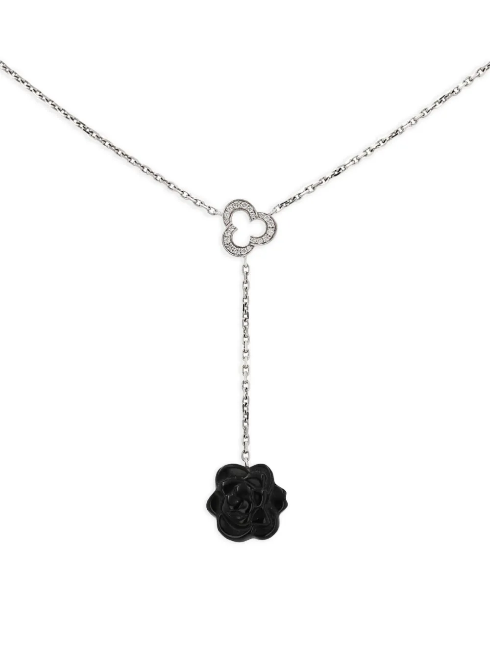 CHANEL Pre-Owned 2010s Camelia onyx and diamond necklace - Silber