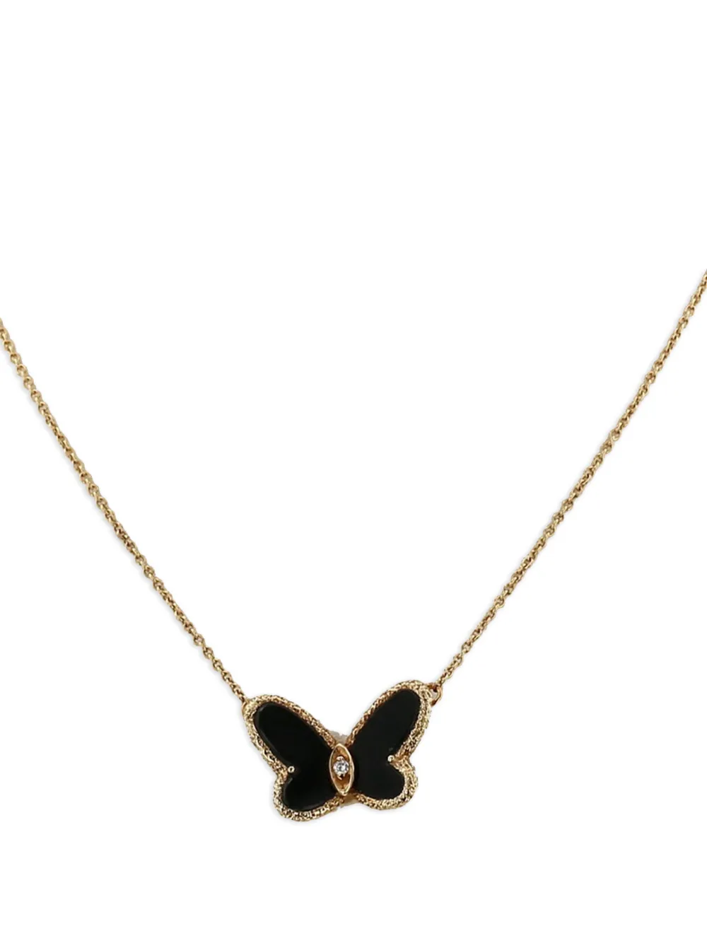 Van Cleef & Arpels Pre-Owned 1970s onyx and diamond butterfly necklace - Oro