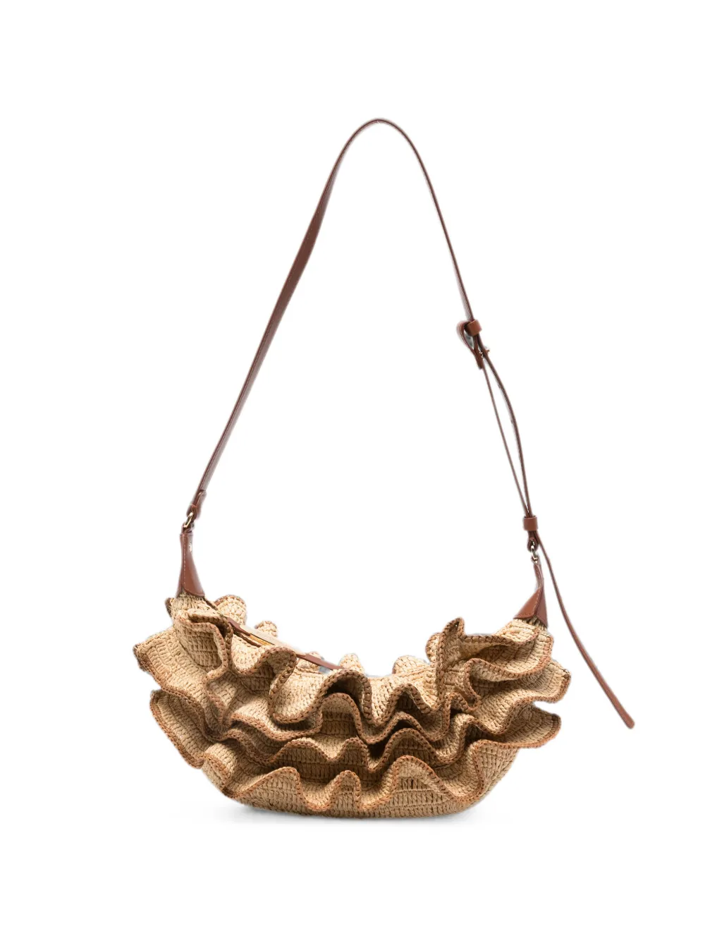 ZIMMERMANN Goldentime ruffled woven shoulder bag - Nude