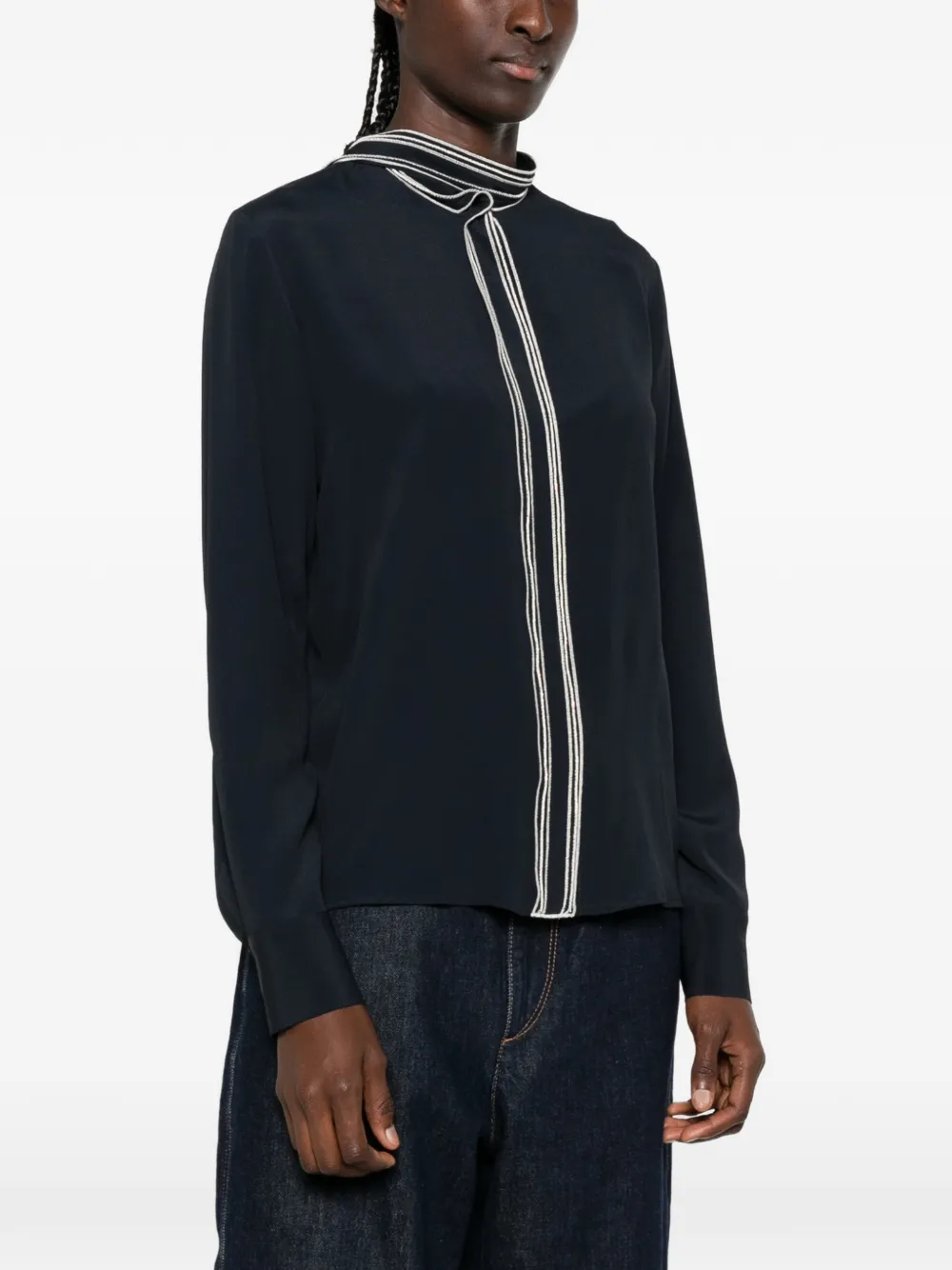 Fabiana Filippi striped-trim long-sleeve shirt Blauw