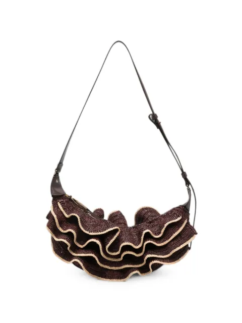 ZIMMERMANN Goldentime ruffled raffia shoulder bag