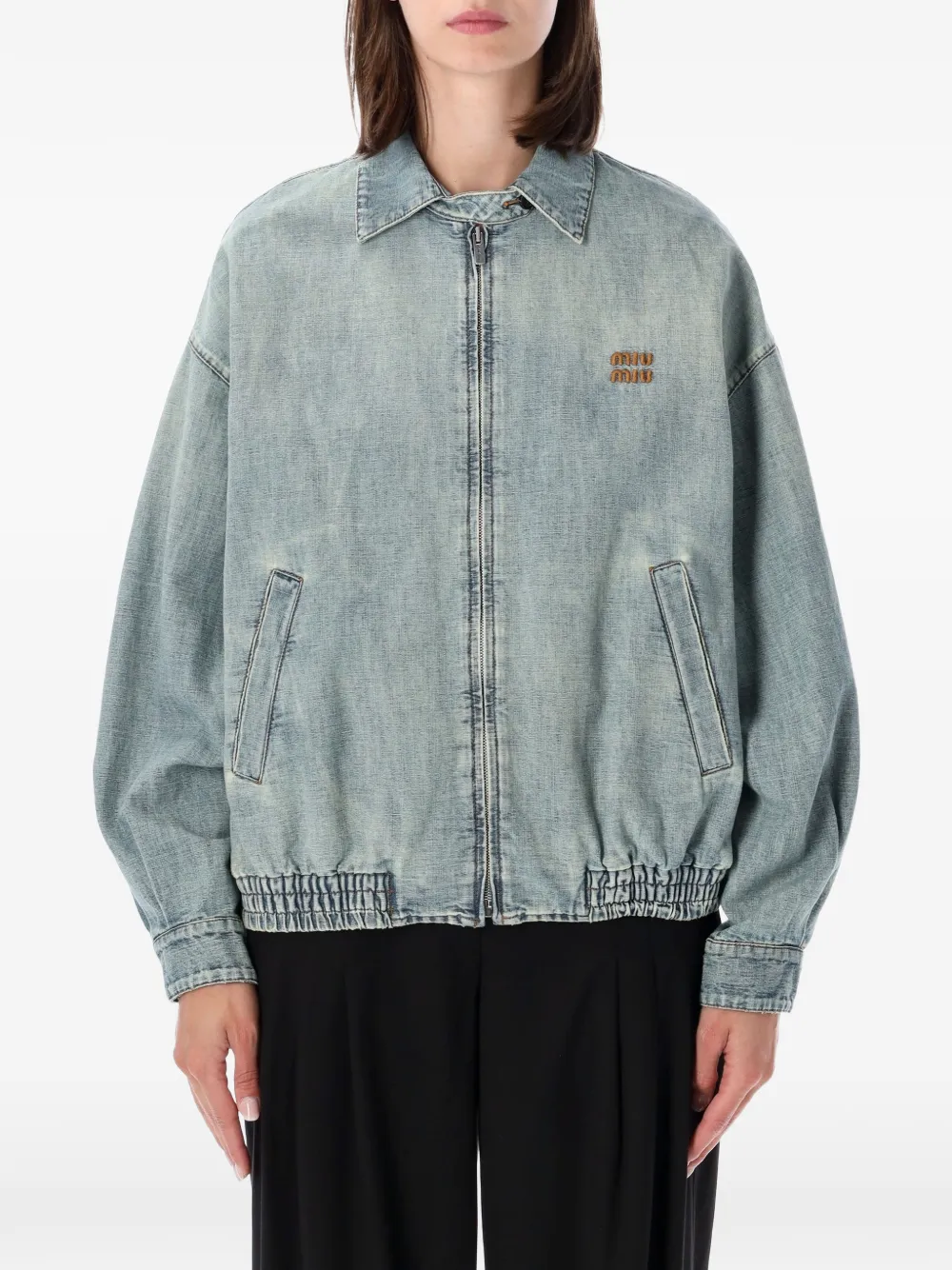 Miu Miu Chambray elasticated-hem denim jacket - Blu