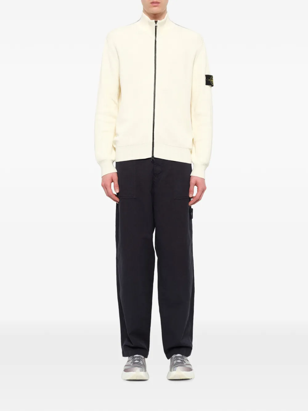 Stone Island ribbed zip-up cardigan Beige