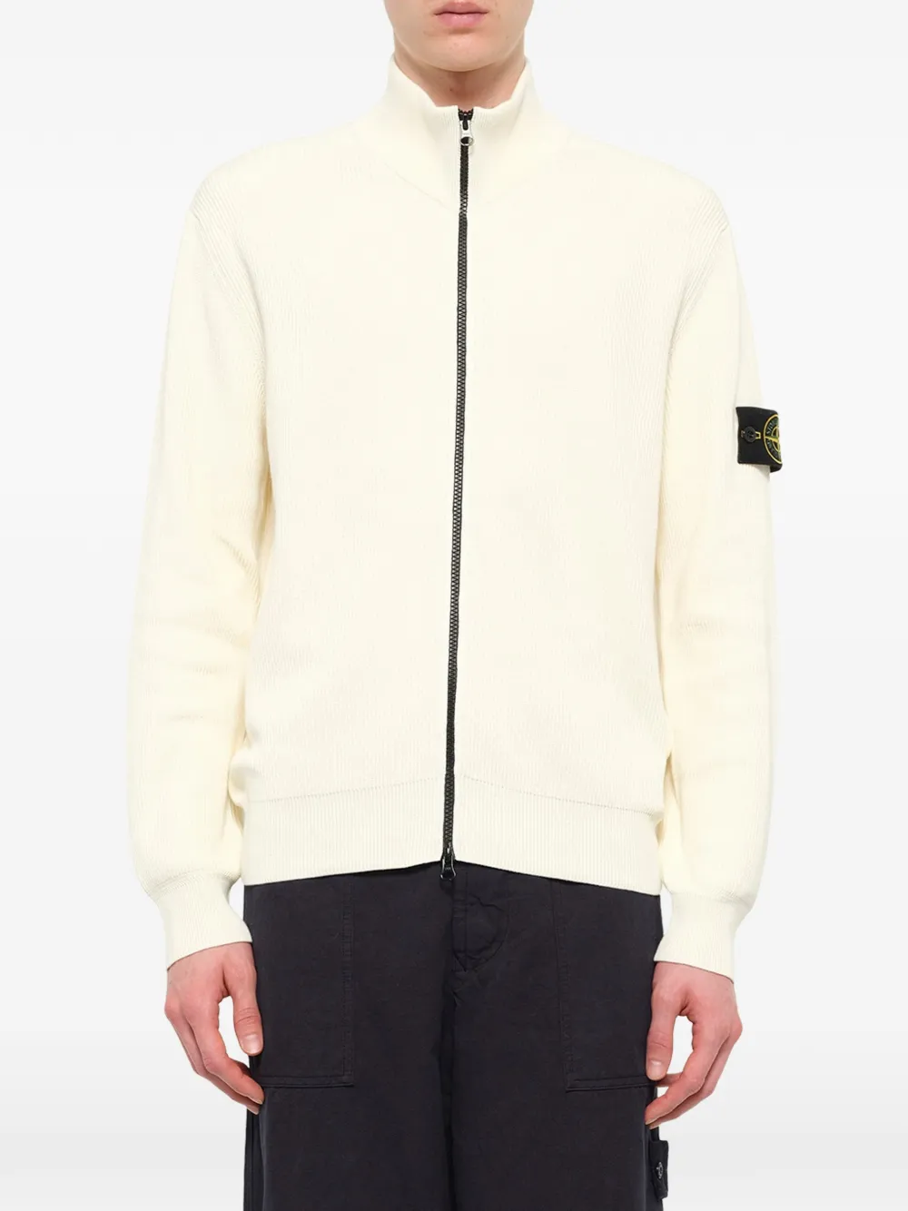 Stone Island ribbed zip-up cardigan Beige