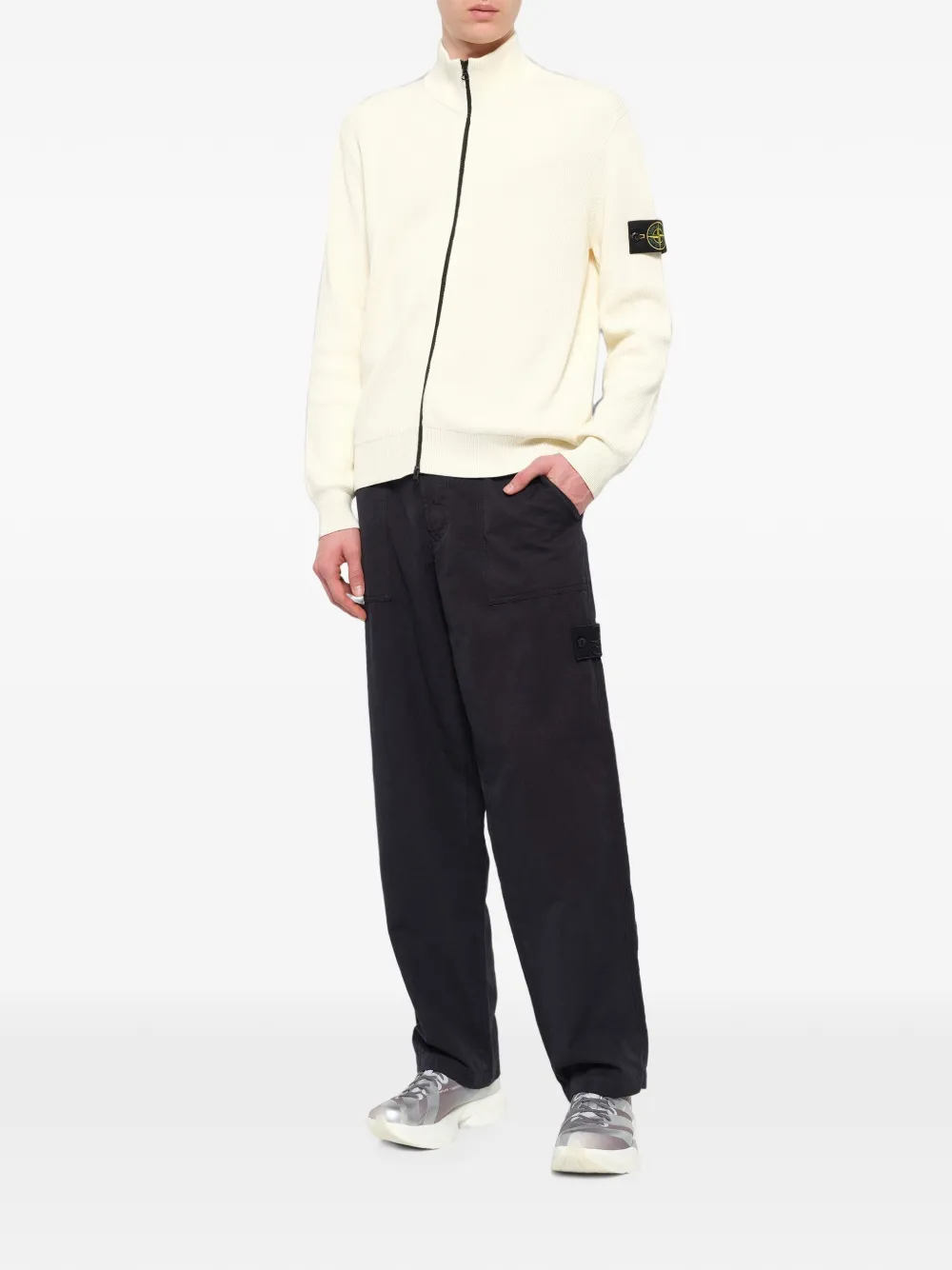 Stone Island ribbed zip-up cardigan Beige