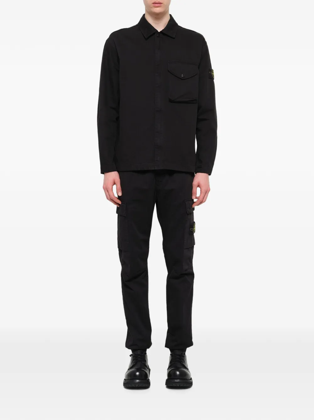 Stone Island 1200001 stevig katoenen twill overhemd Zwart