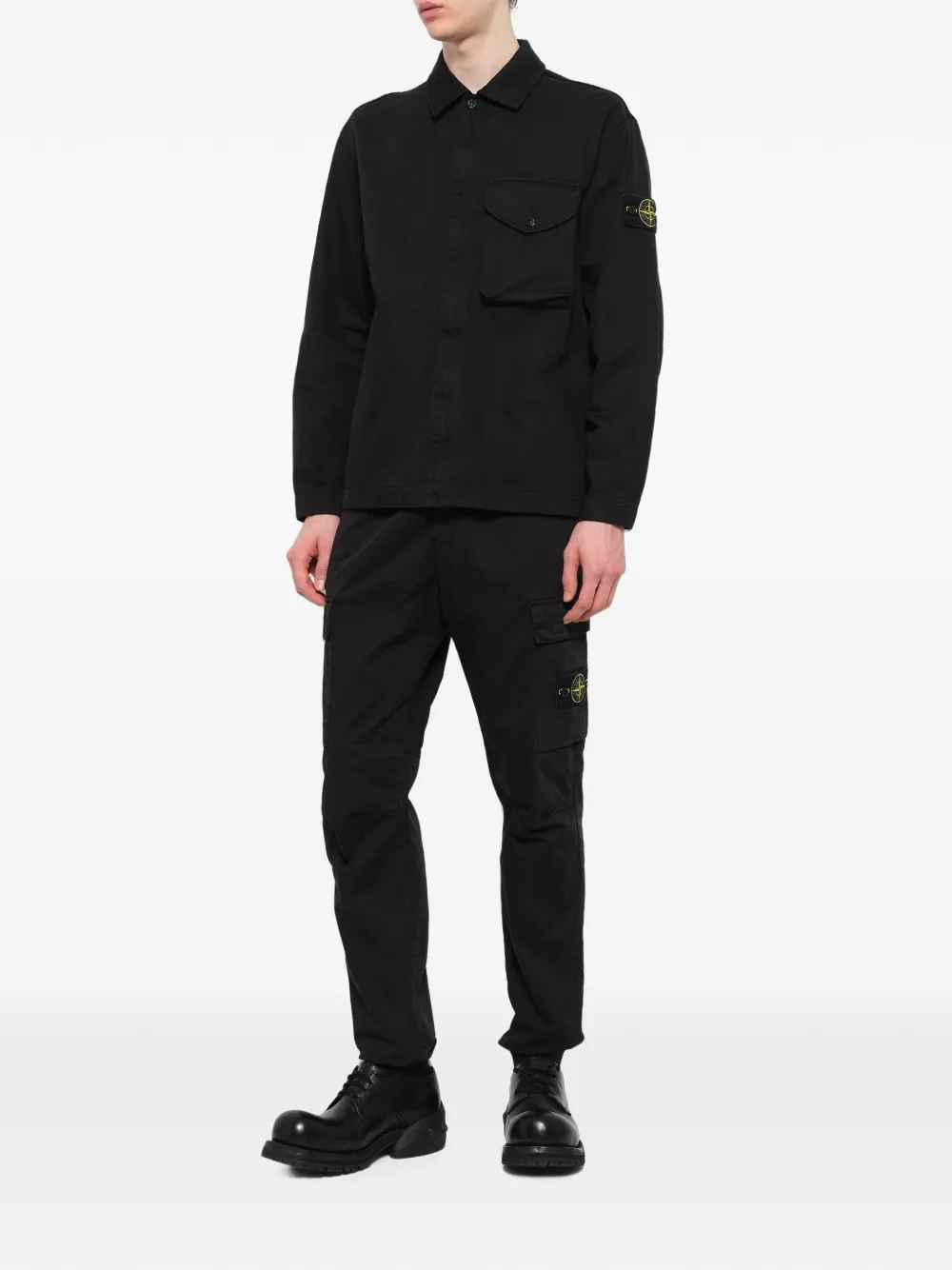 Stone Island 1200001 stevig katoenen twill overhemd Zwart
