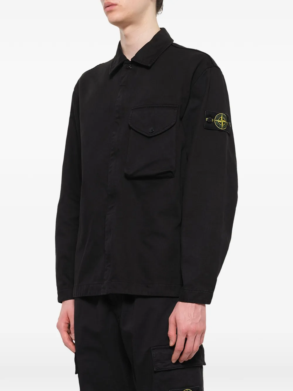 Stone Island 1200001 stevig katoenen twill overhemd Zwart