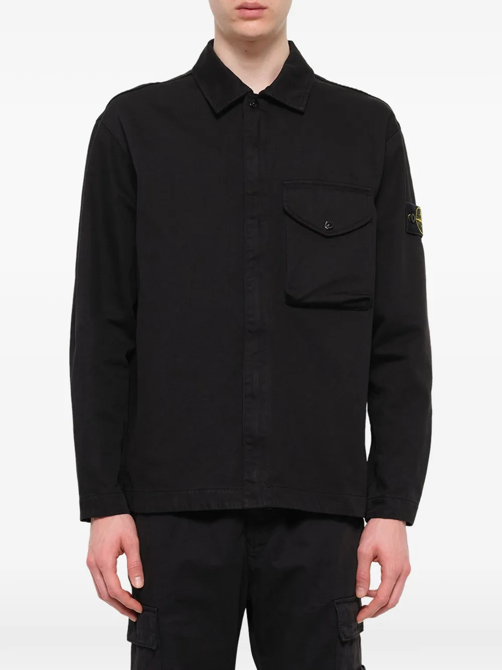 Stone Island 1200001 stevig katoenen twill overhemd Zwart