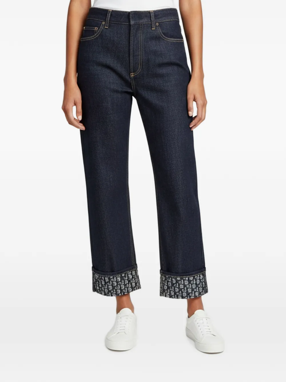 Pre-owned Dior Oblique Turn-up Hem Jeans In Blue