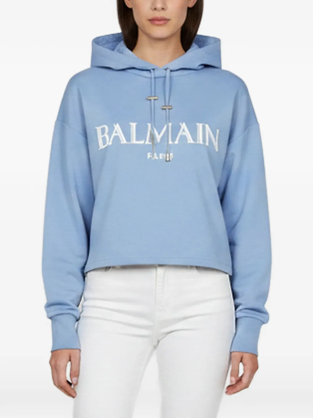 Balmain Pre-Owned Cropped-Hoodie mit Logo - Blau