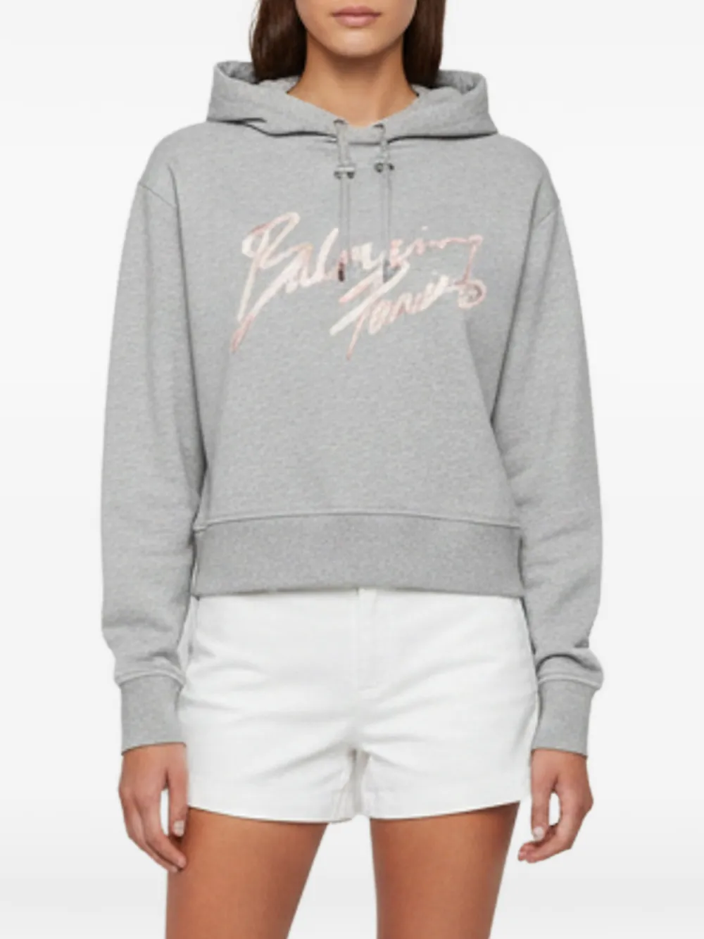 Balmain Pre-Owned Cropped-Hoodie mit Print - Grau