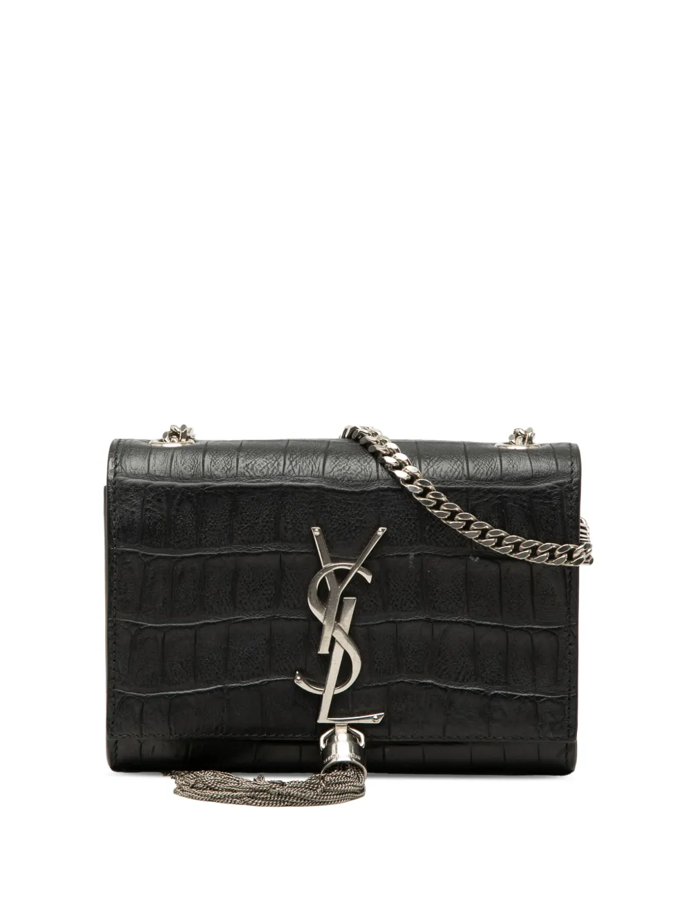 Saint Laurent Pre-Owned 2010-2026 Small Croc Embossed Leather Monogram Kate Tassel crossbody bag - Nero
