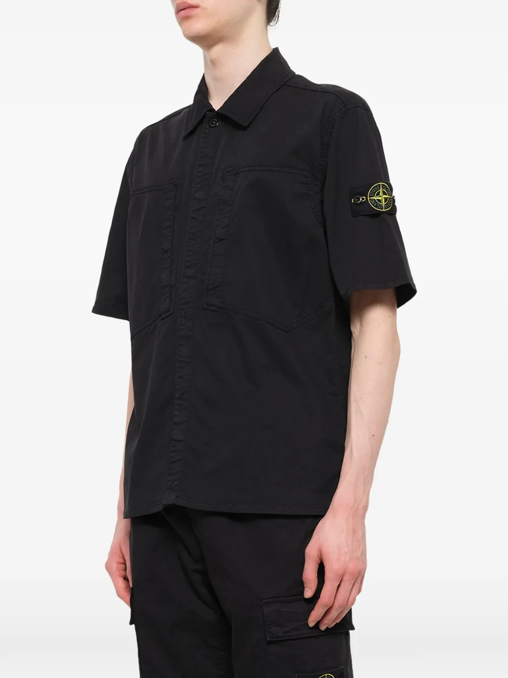 Stone Island stretch organic cotton twill shirt Zwart