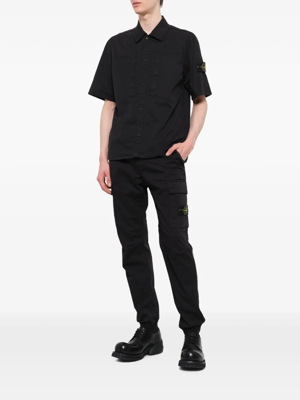 Stone Island stretch organic cotton twill shirt Zwart