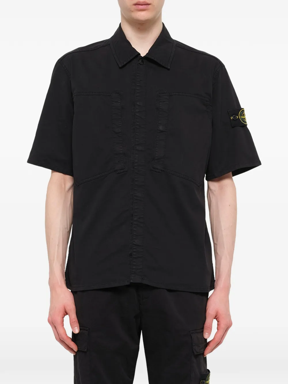 Stone Island stretch organic cotton twill shirt Zwart