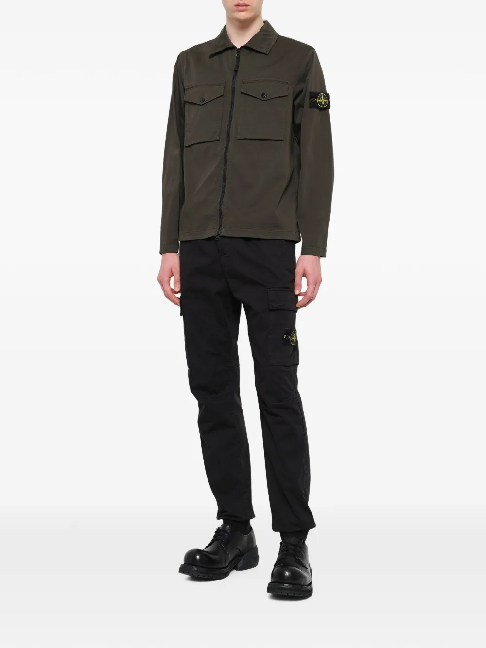 Stone Island Shirtjack met logopatch en rits Groen