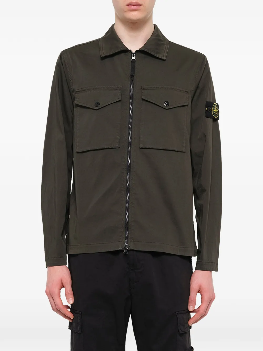 Stone Island Shirtjack met logopatch en rits Groen