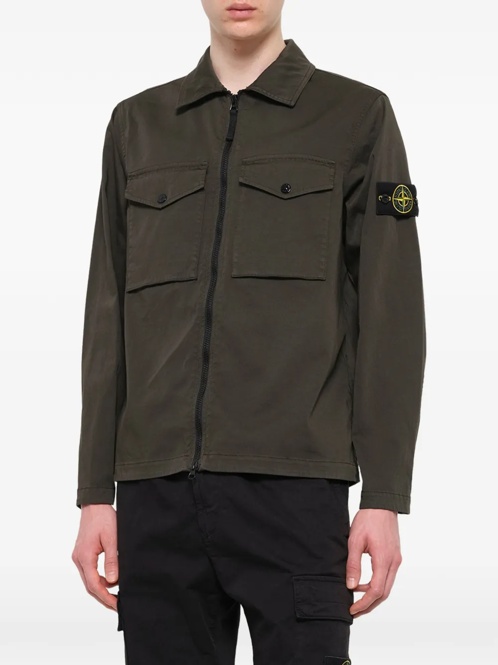 Stone Island Shirtjack met logopatch en rits Groen