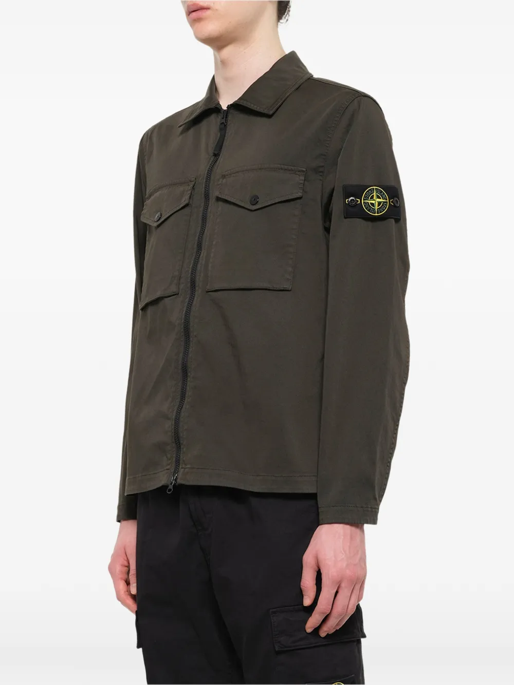 Stone Island Shirtjack met logopatch en rits Groen