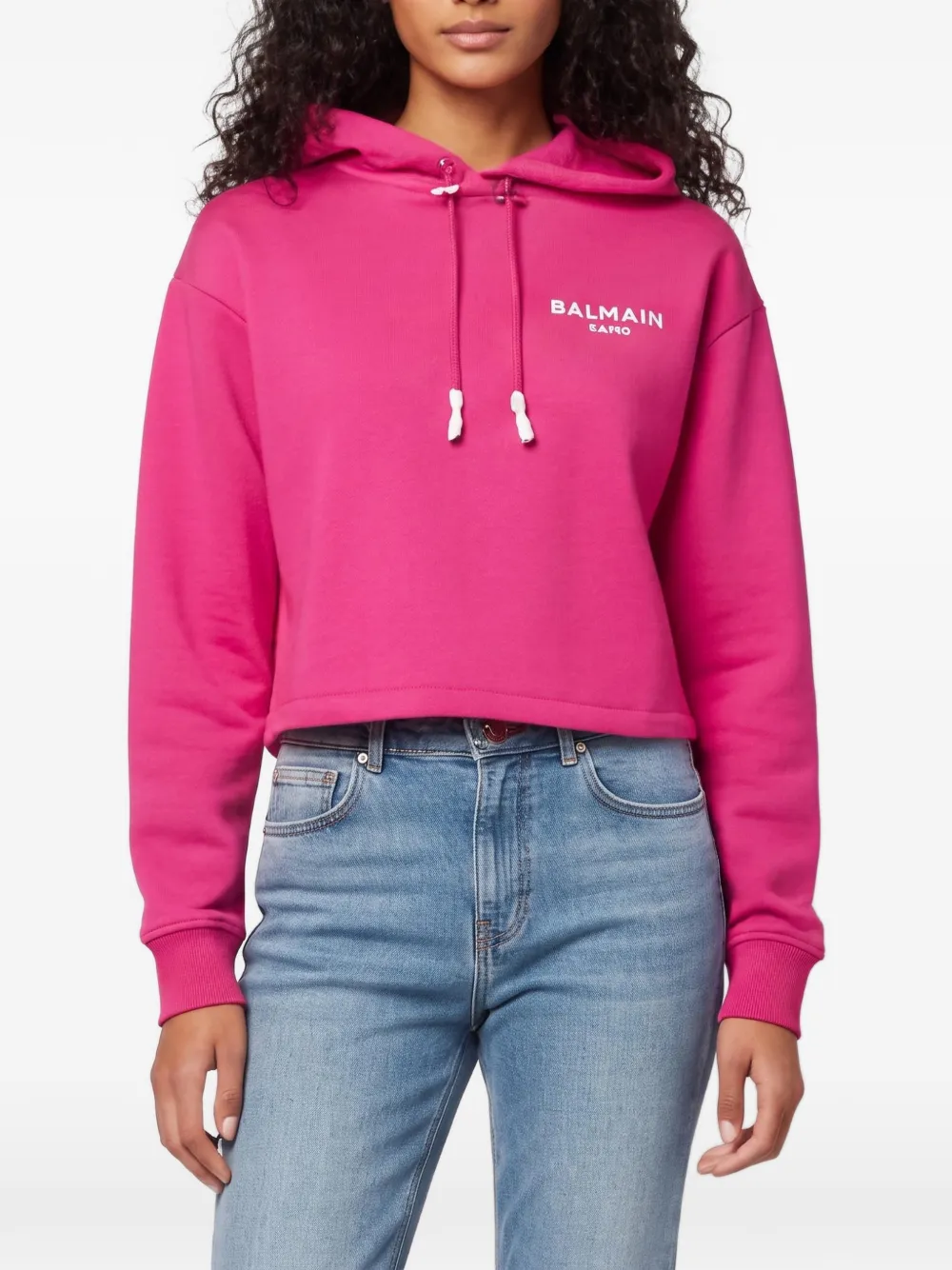 Balmain Pre-Owned logo-print cropped hoodie - Rosa