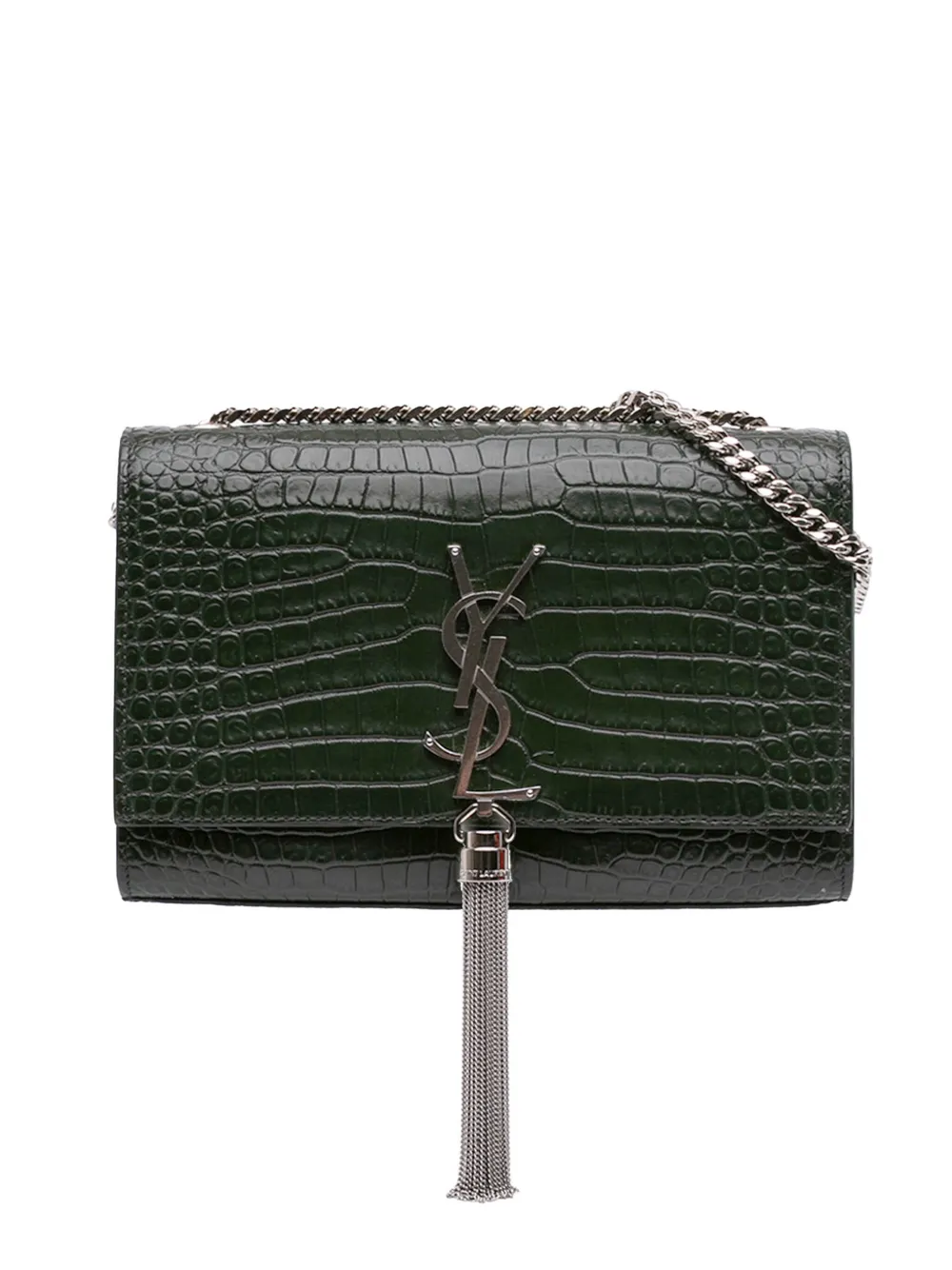 Saint Laurent Pre-Owned 2018 Medium Croc Embossed Leather Kate Tassel crossbody bag - Verde