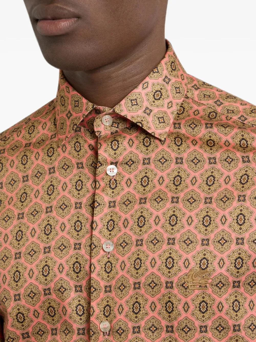ETRO Katoenen satijnen overhemd met medaillon motief Beige