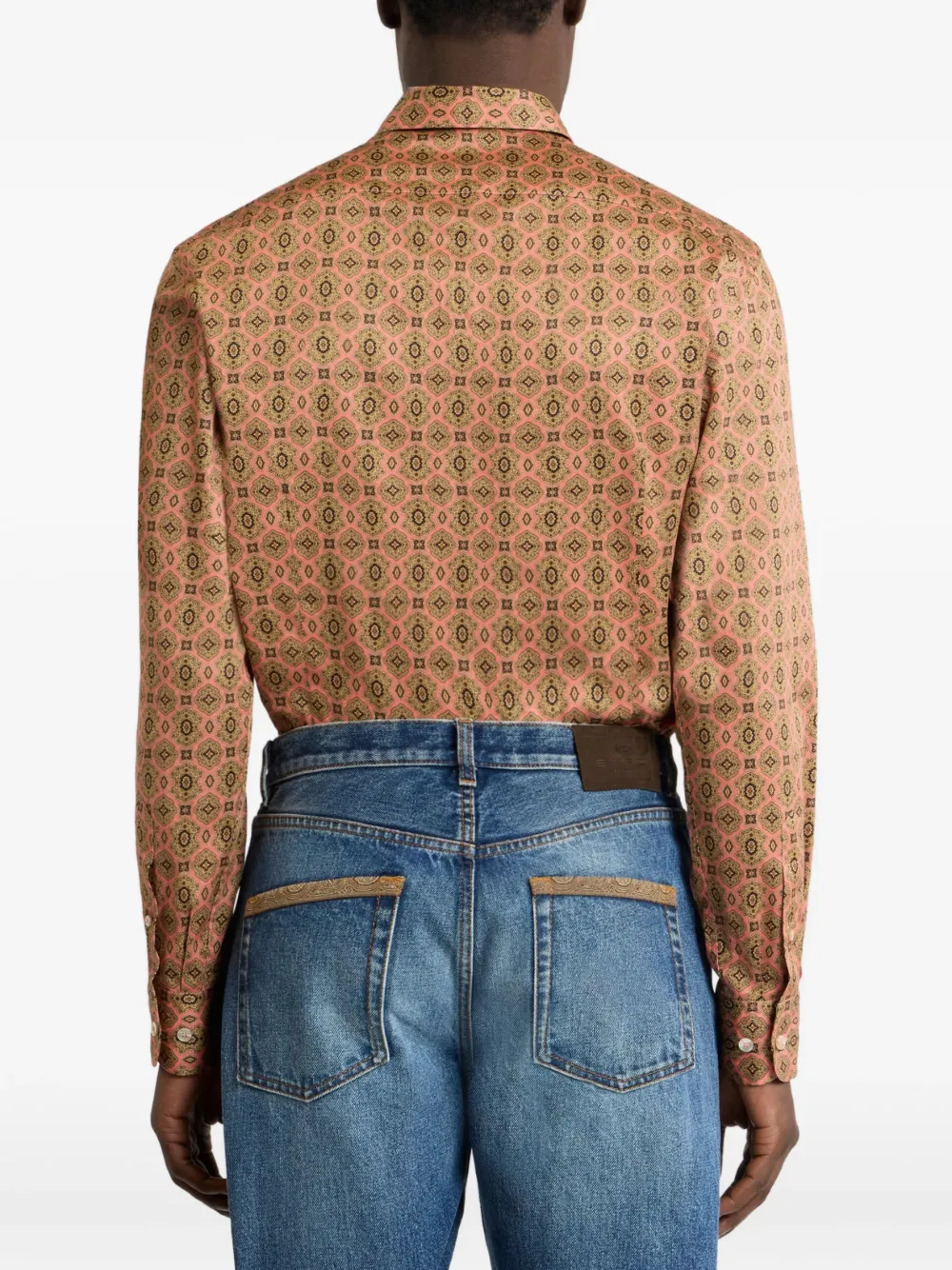 ETRO Katoenen satijnen overhemd met medaillon motief Beige