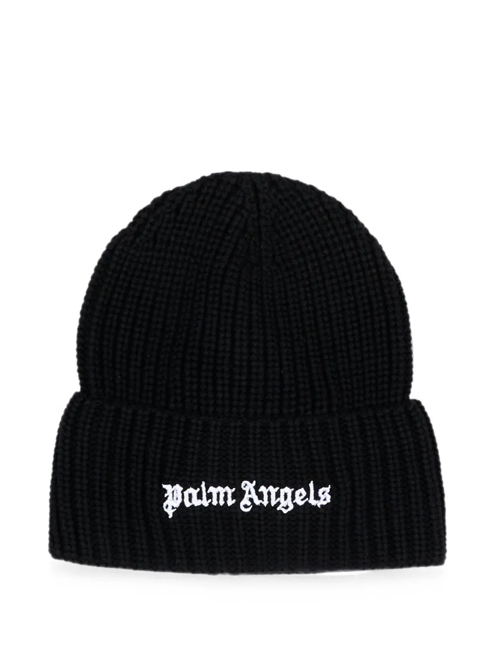 Palm Angels Kids logo-embroidered ribbed-knit beanie hat - Nero