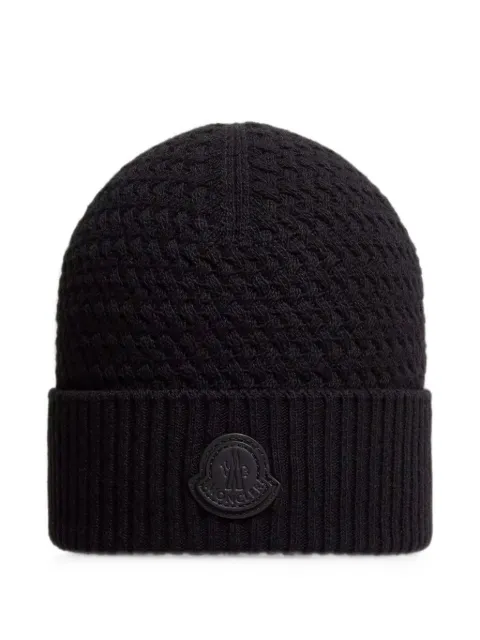Moncler logo-patch cable-knit beanie hat