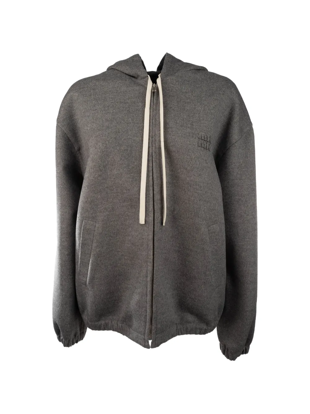 Miu Miu logo-patch drawstring hoodie - Grigio