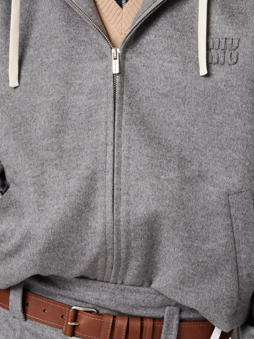 Miu Double kasjmier en wollen jack met capuchon Grijs
