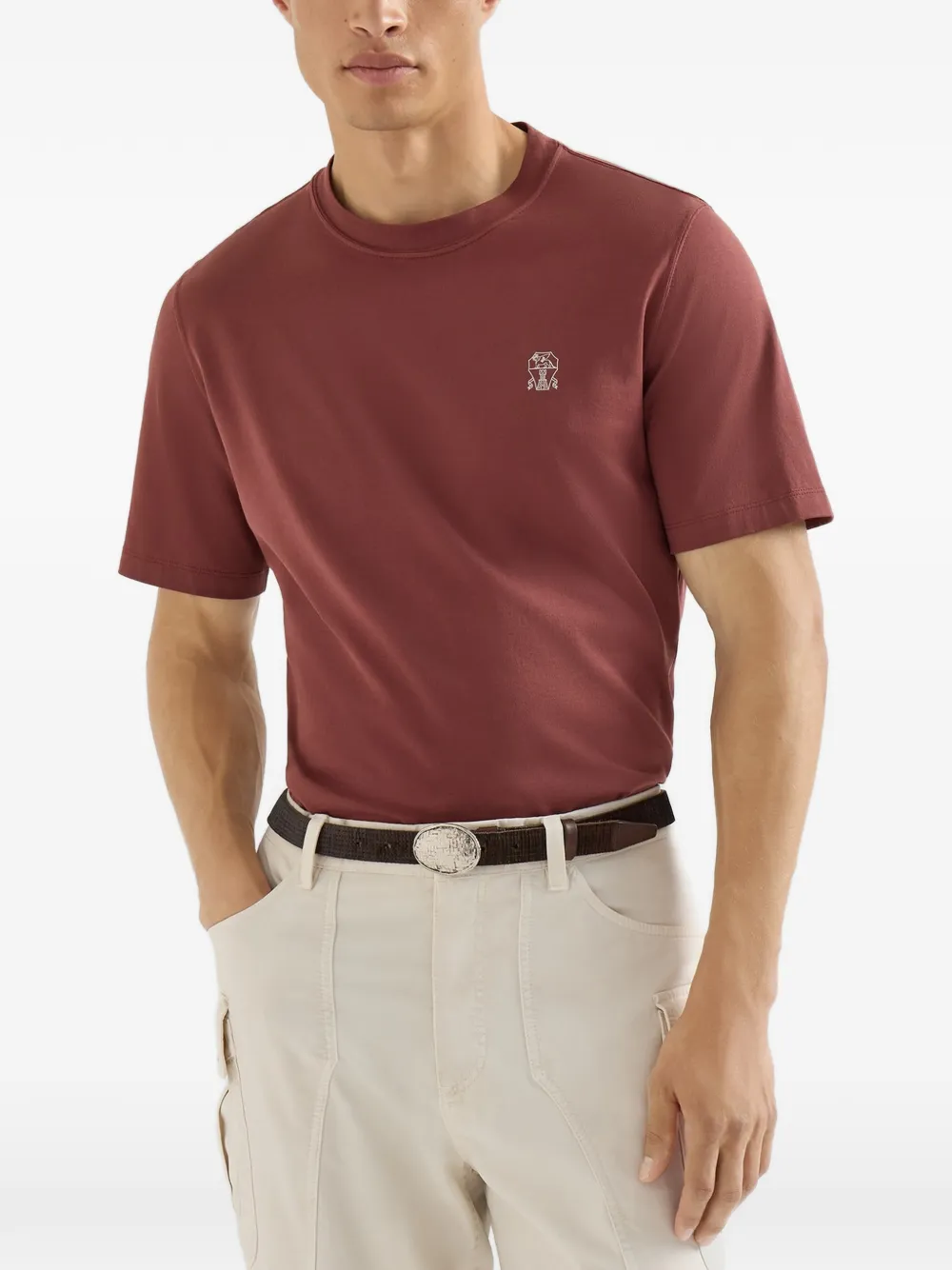 Brunello Cucinelli cotton jersey crew neck T-shirt with logo Rood