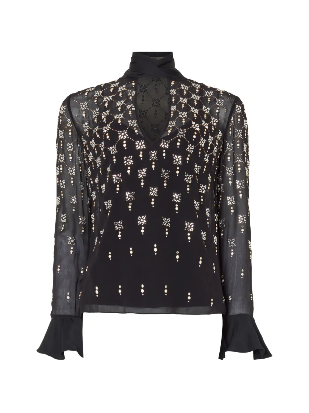 Temperley London crystal-embellished pussy-bow blouse