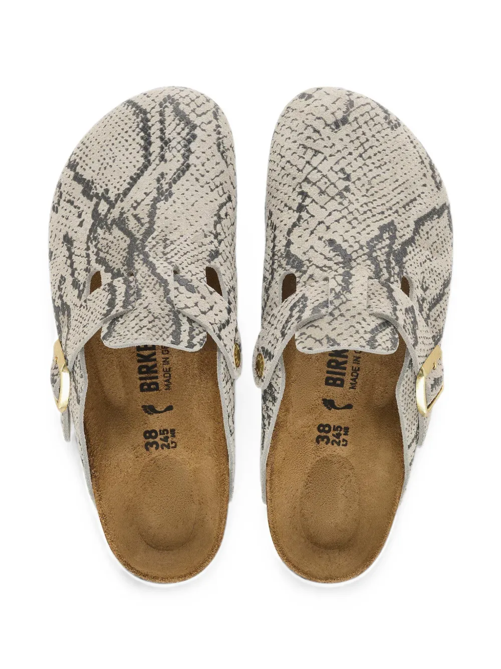 Birkenstock Boston klompen met slangenprint Beige