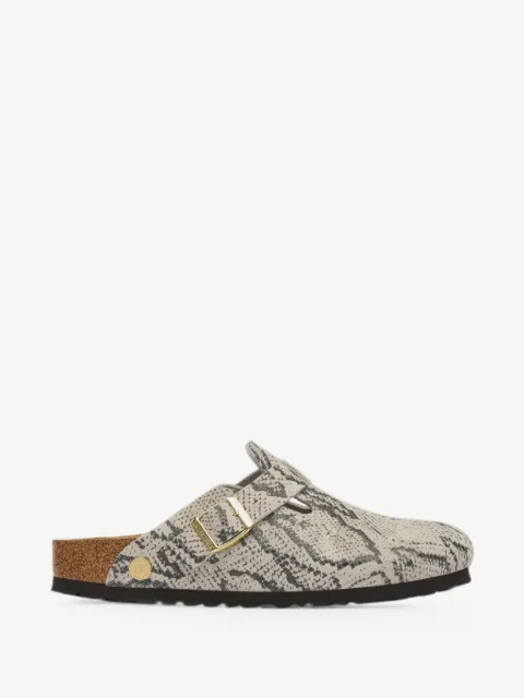 Birkenstock Boston snake-print mules