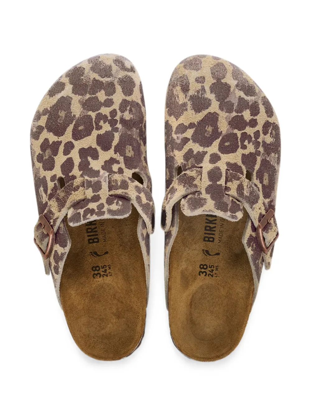 Birkenstock Boston animalier-print suede mules Beige