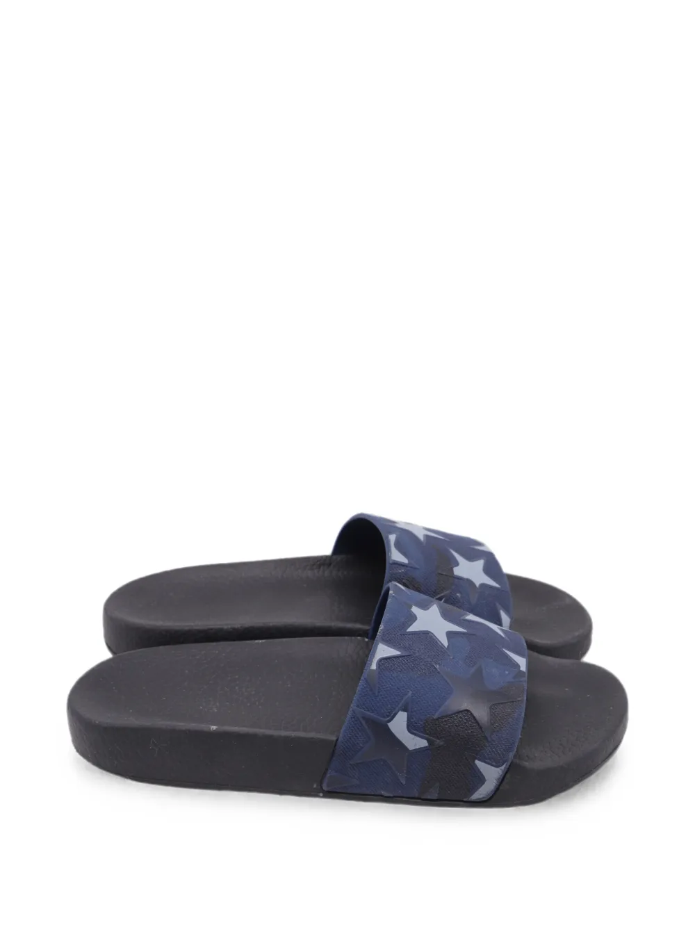 Pre-owned Valentino Garavani Denim Stars Slide Sandals In Blue