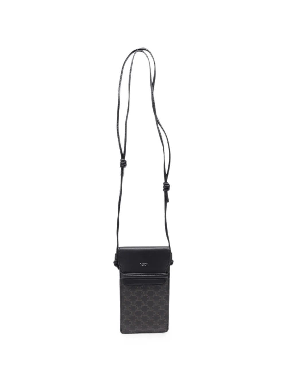 Pre-owned Celine Triomphe Phone Pouch In Black