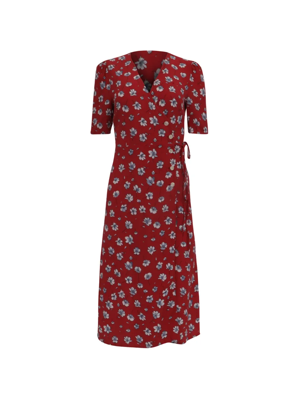 Pre-owned Rouje Floral-print Wrap Dress In Red