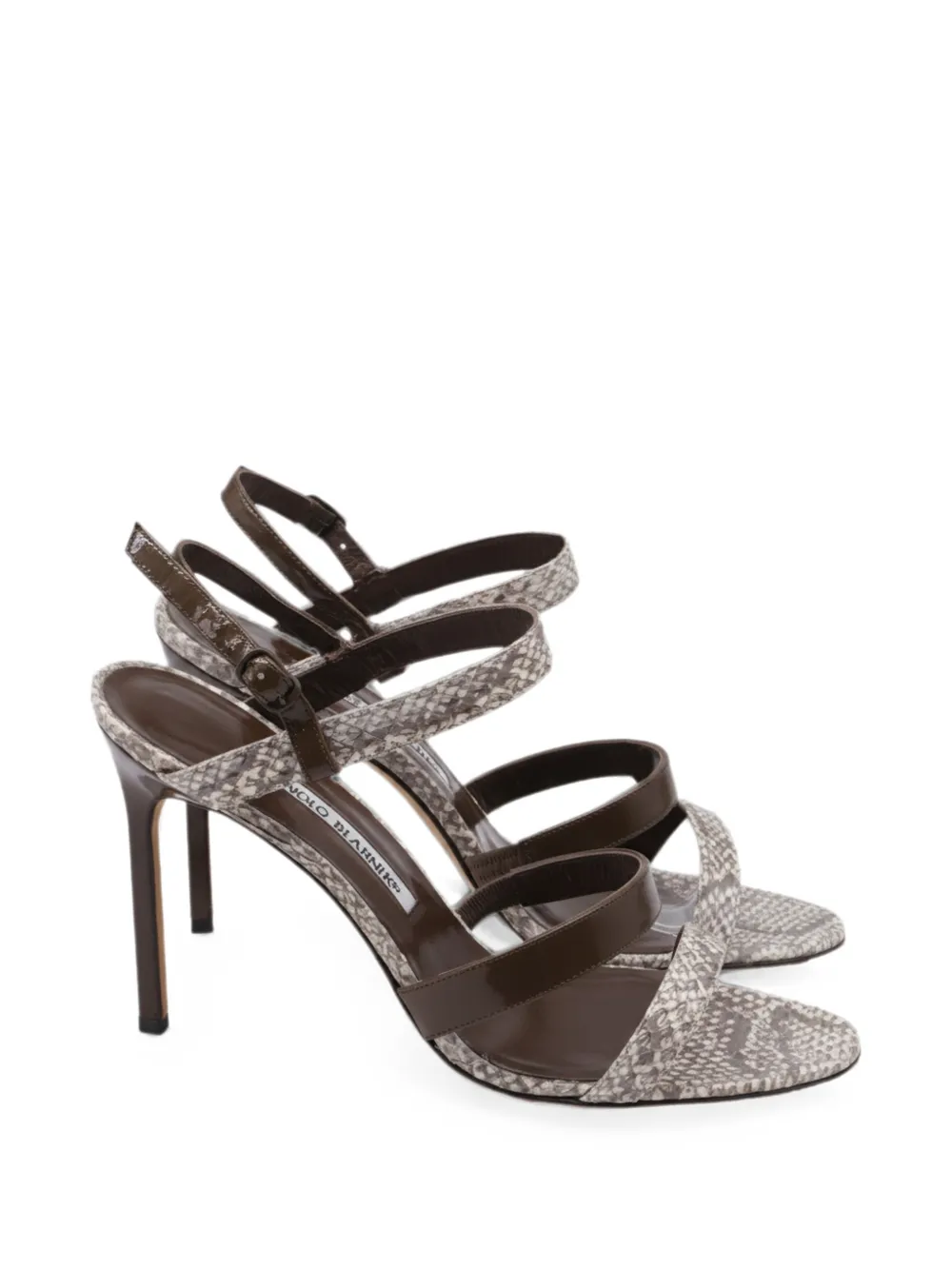 Pre-owned Manolo Blahnik Villano Snakeskin Sandals In Neutral