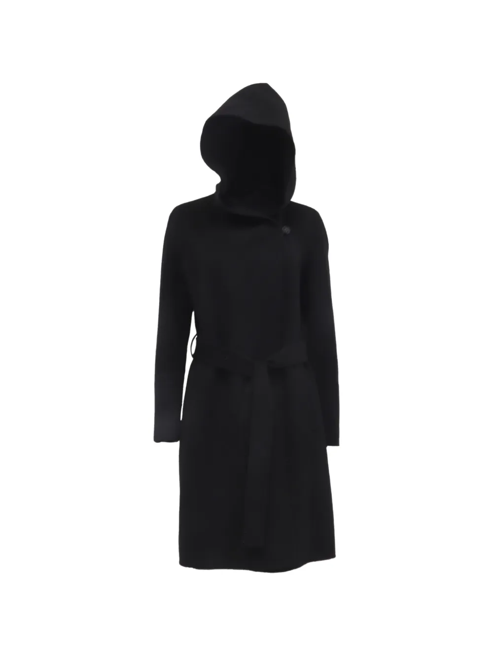 Pre-owned Theory Belted Hooded Coat In Black