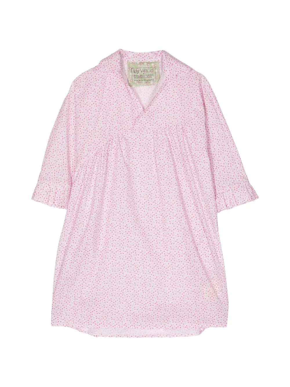 By Walid x Kindred jurk met bloe print en ruches Roze